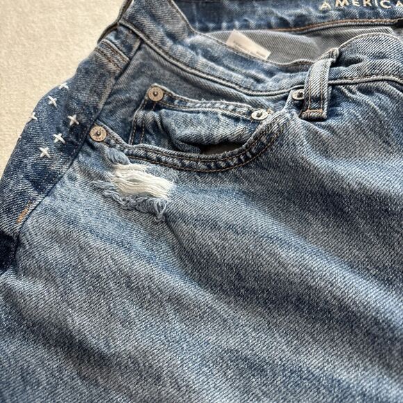 AMERICAN EAGLE Blue Distressed Strigid 90s Straight Leg‎ Jeans Sz 4 - Picture 6 of 12
